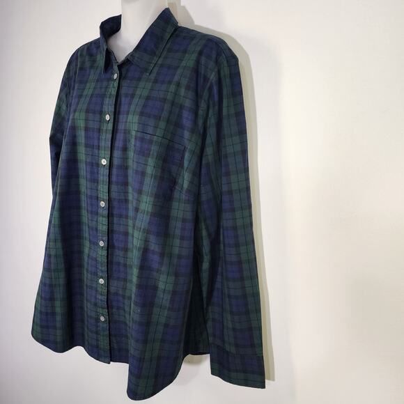 J. Crew Shirt 2X Black Watch Plaid Button Up Stretch Cotton Poplin Signature Fit - Picture 4 of 11